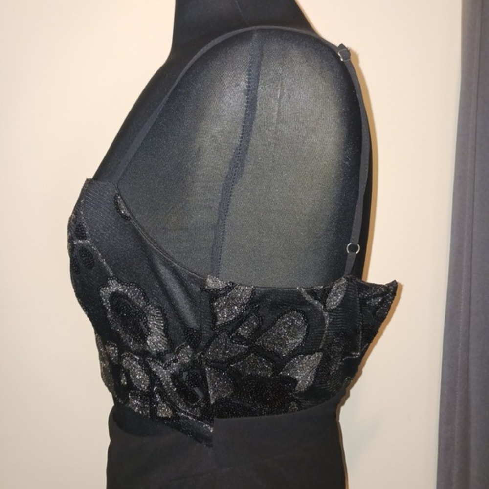 Lulus Sexy Black Sequin cut out Bodice Evening Gown‎ Dress Slit Formal Wear S - Picture 5 of 8
